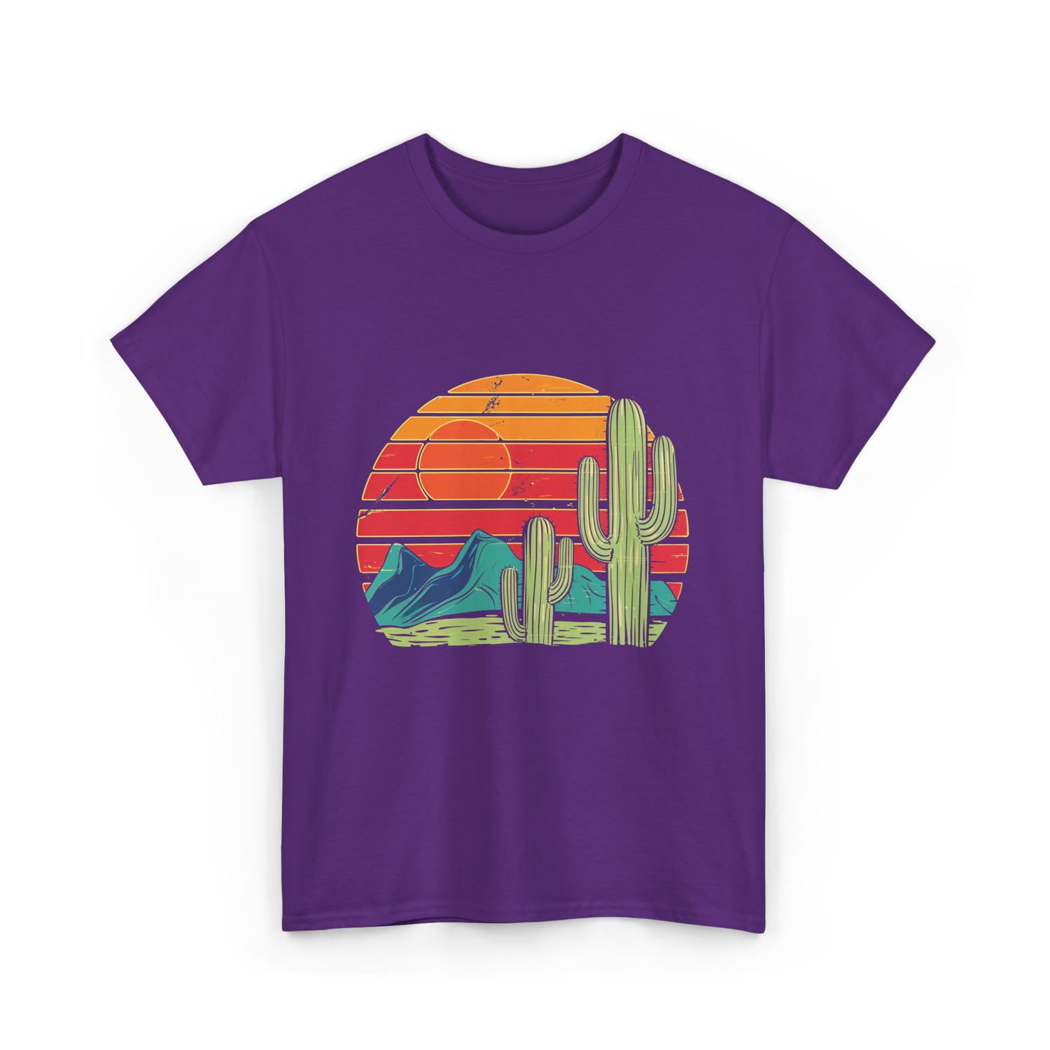 Desert Cactus Mountains Landscape T-Shirt - Purple