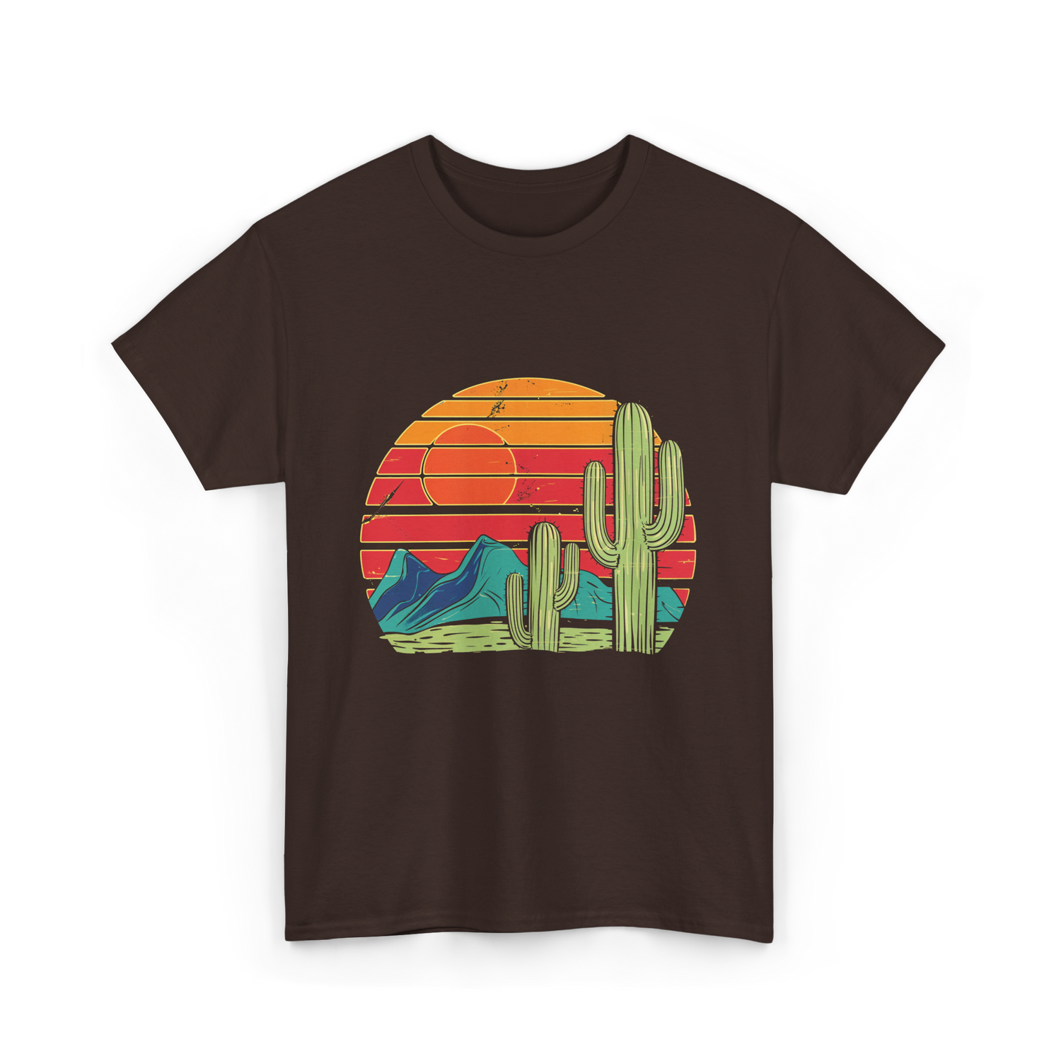 Desert Cactus Mountains Landscape T-Shirt - Dark Chocolate