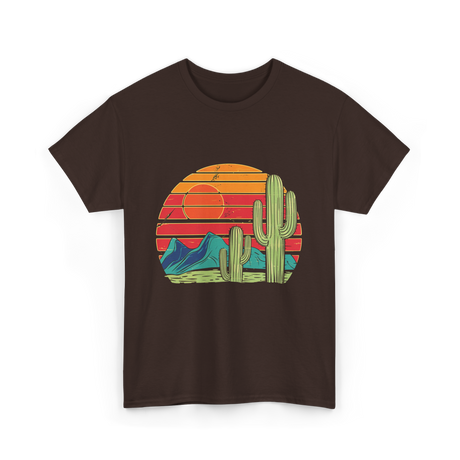 Desert Cactus Mountains Landscape T-Shirt - Dark Chocolate