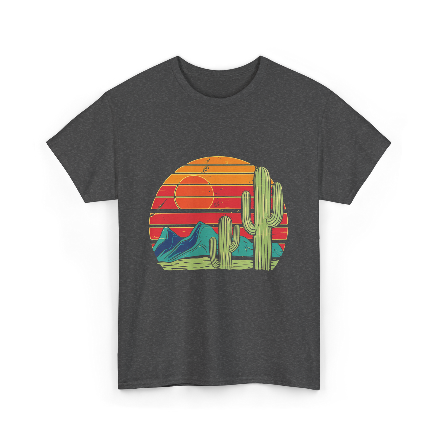 Desert Cactus Mountains Landscape T-Shirt - Dark Heather