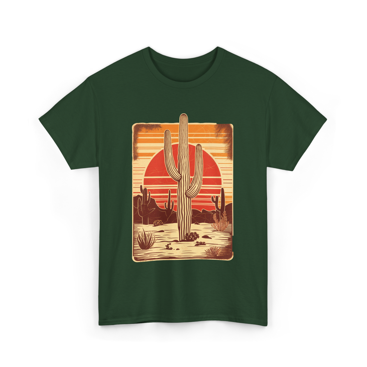 Desert Cactus Sunset Cactus T-Shirt - Forest Green