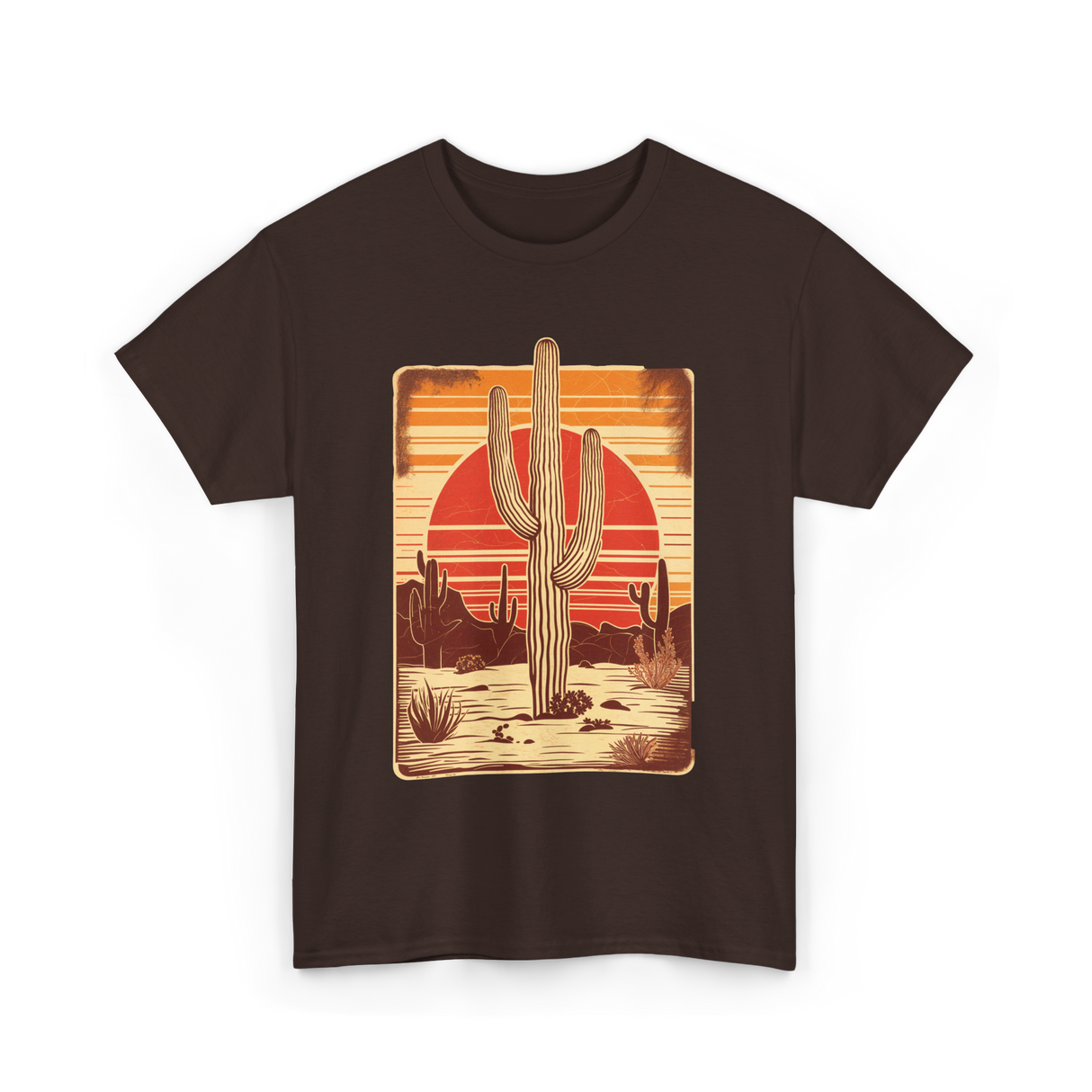 Desert Cactus Sunset Cactus T-Shirt - Dark Chocolate