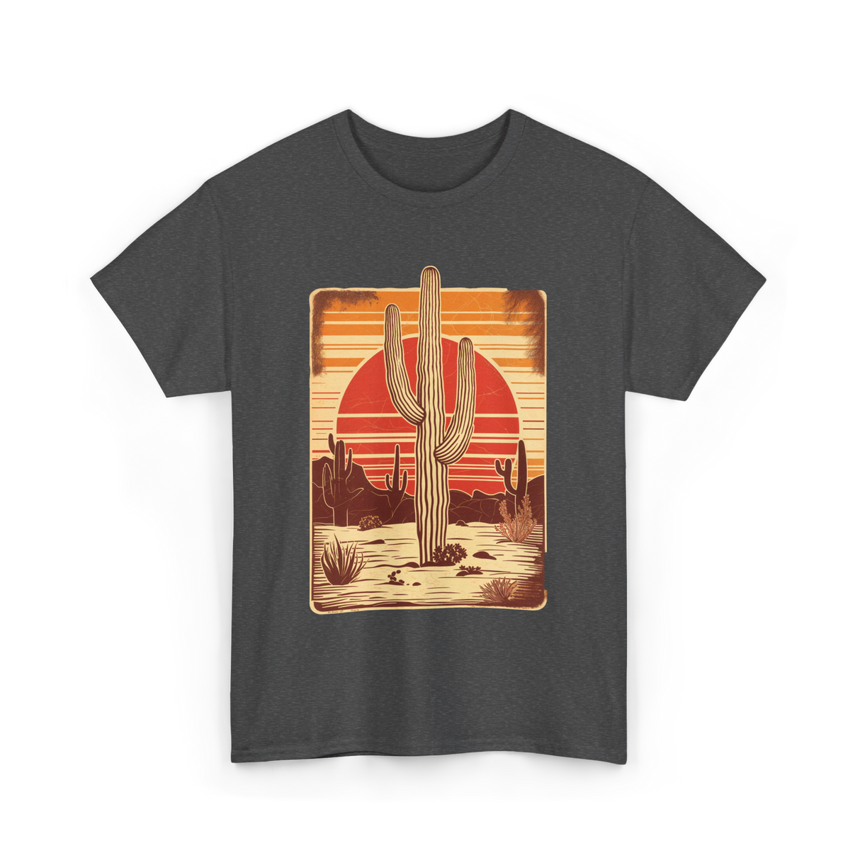 Desert Cactus Sunset Cactus T-Shirt - Dark Heather