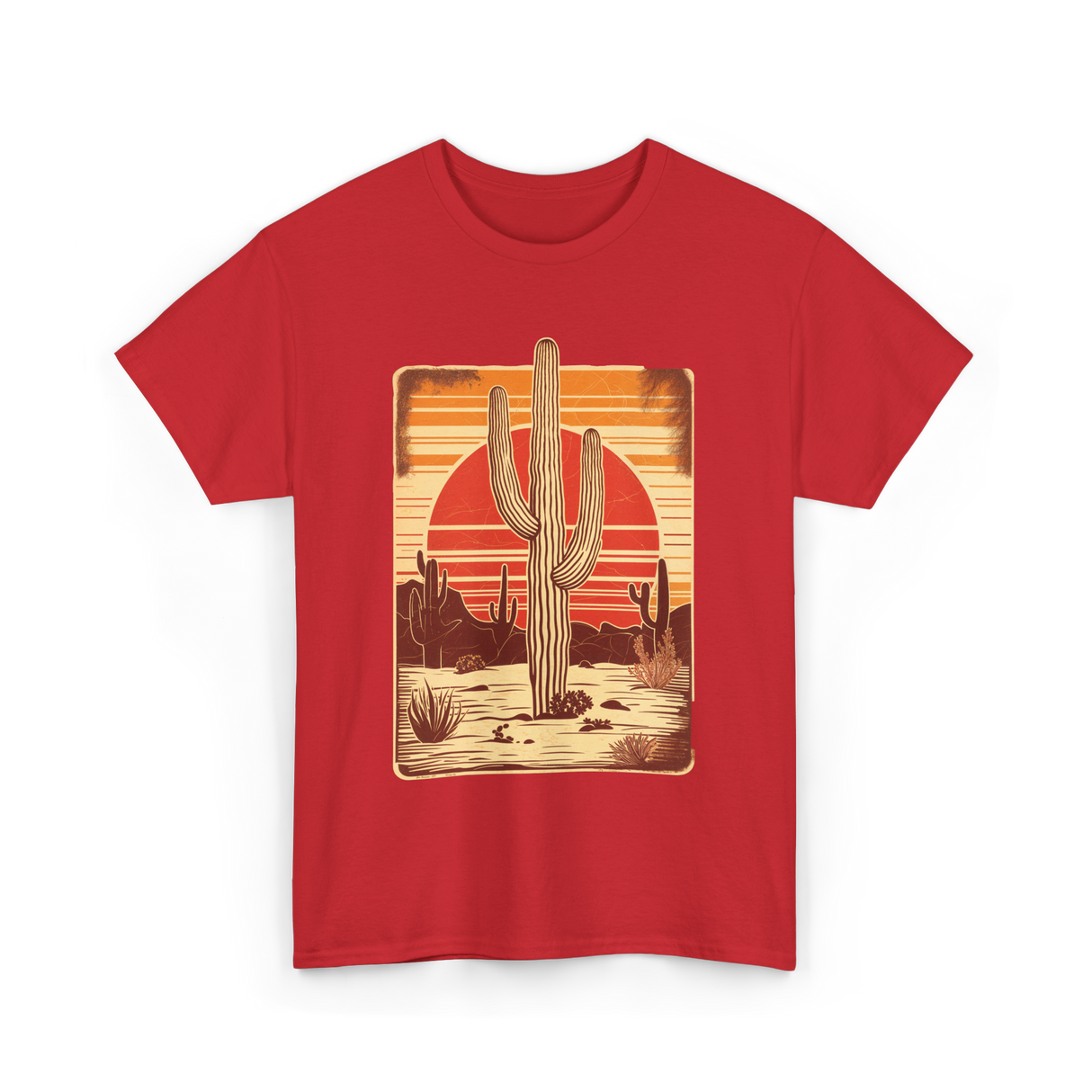 Desert Cactus Sunset Cactus T-Shirt - Red