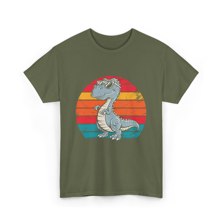 Dinosaur Retro T-Rex Dinosaur T-Shirt - Military Green