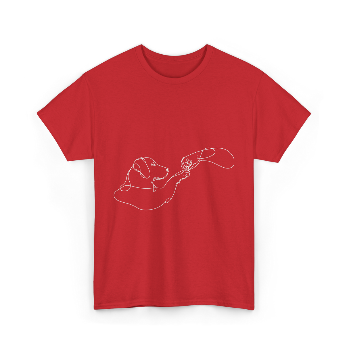 Dog And Hand Friendship Dog T-Shirt - Red