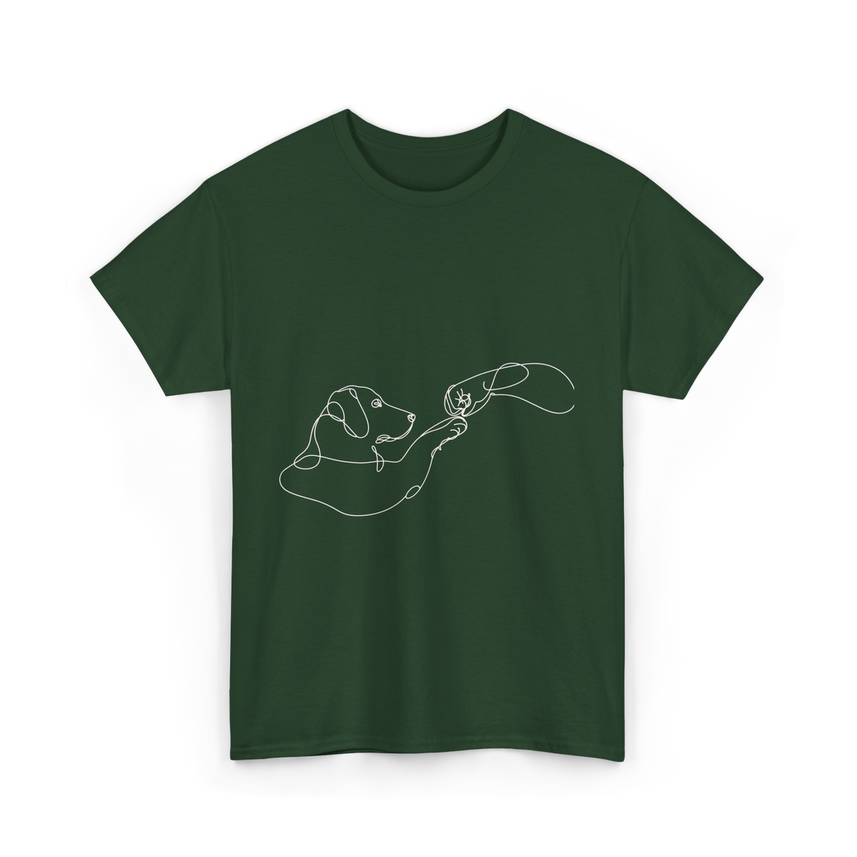 Dog And Hand Friendship Dog T-Shirt - Forest Green