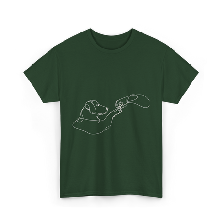 Dog And Hand Friendship Dog T-Shirt - Forest Green
