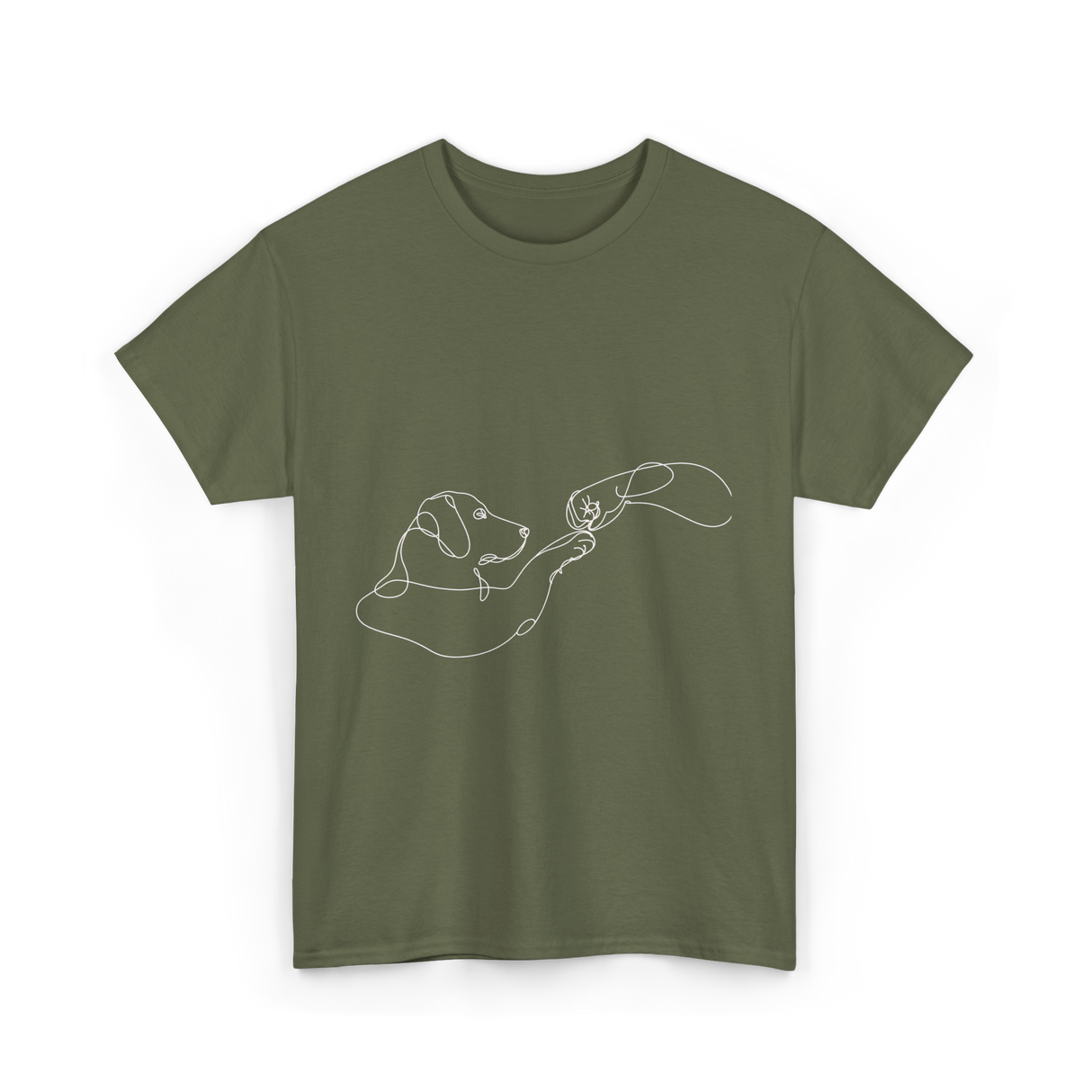 Dog And Hand Friendship Dog T-Shirt - Military Green