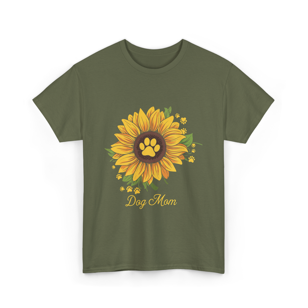 Dog Mom Sunflower Dog Lover T-Shirt - Military Green