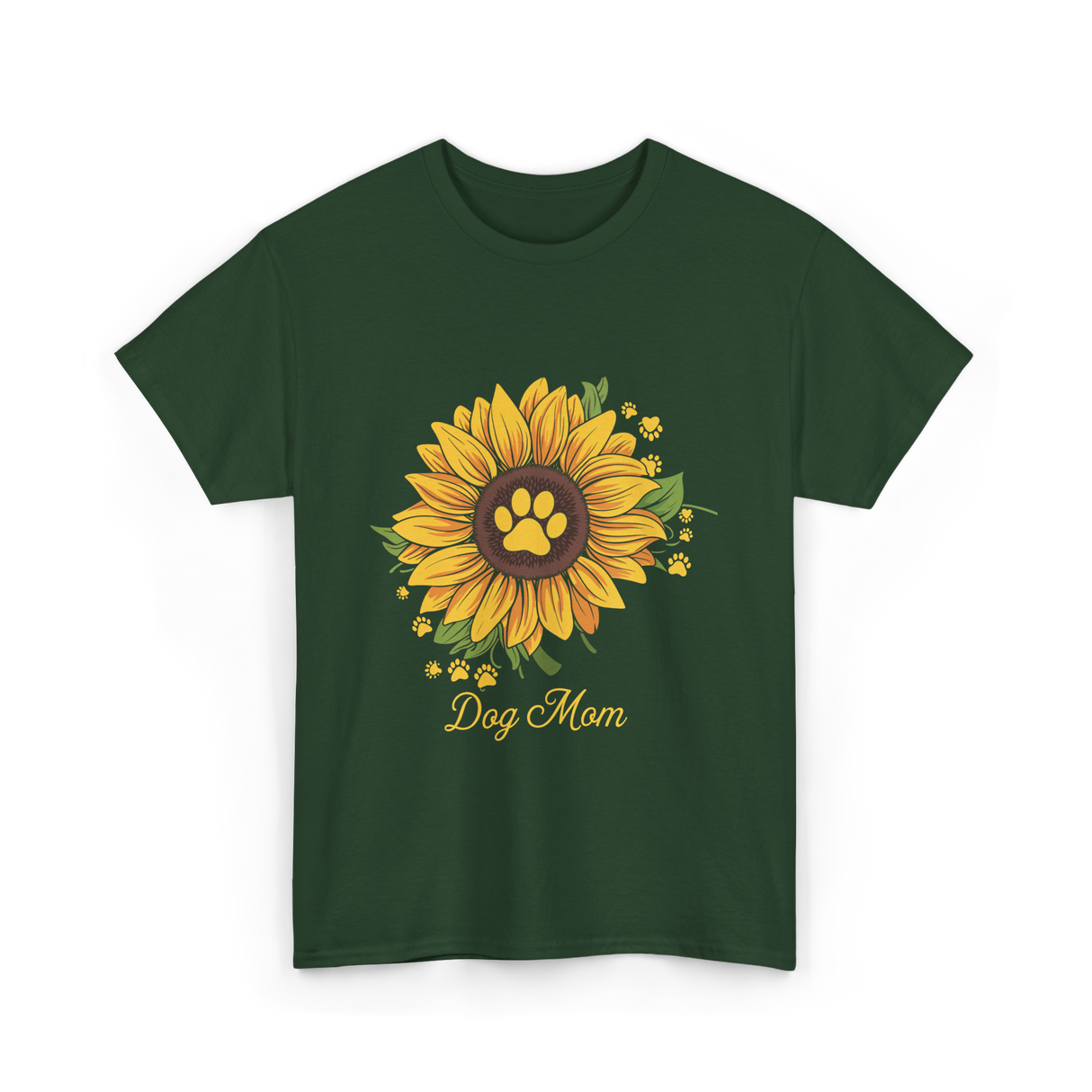 Dog Mom Sunflower Dog Lover T-Shirt - Forest Green