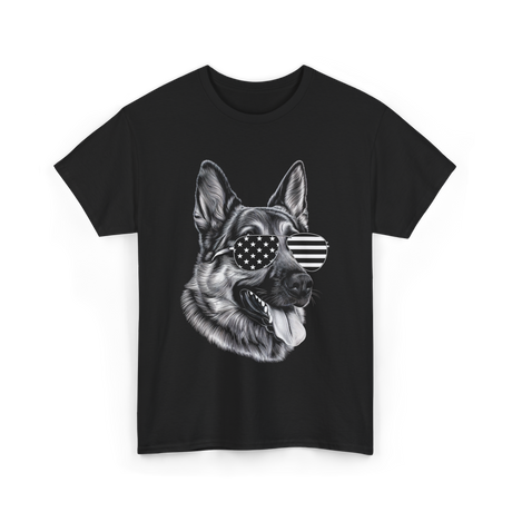 Dog With Sunglasses American Flag T-Shirt - Black