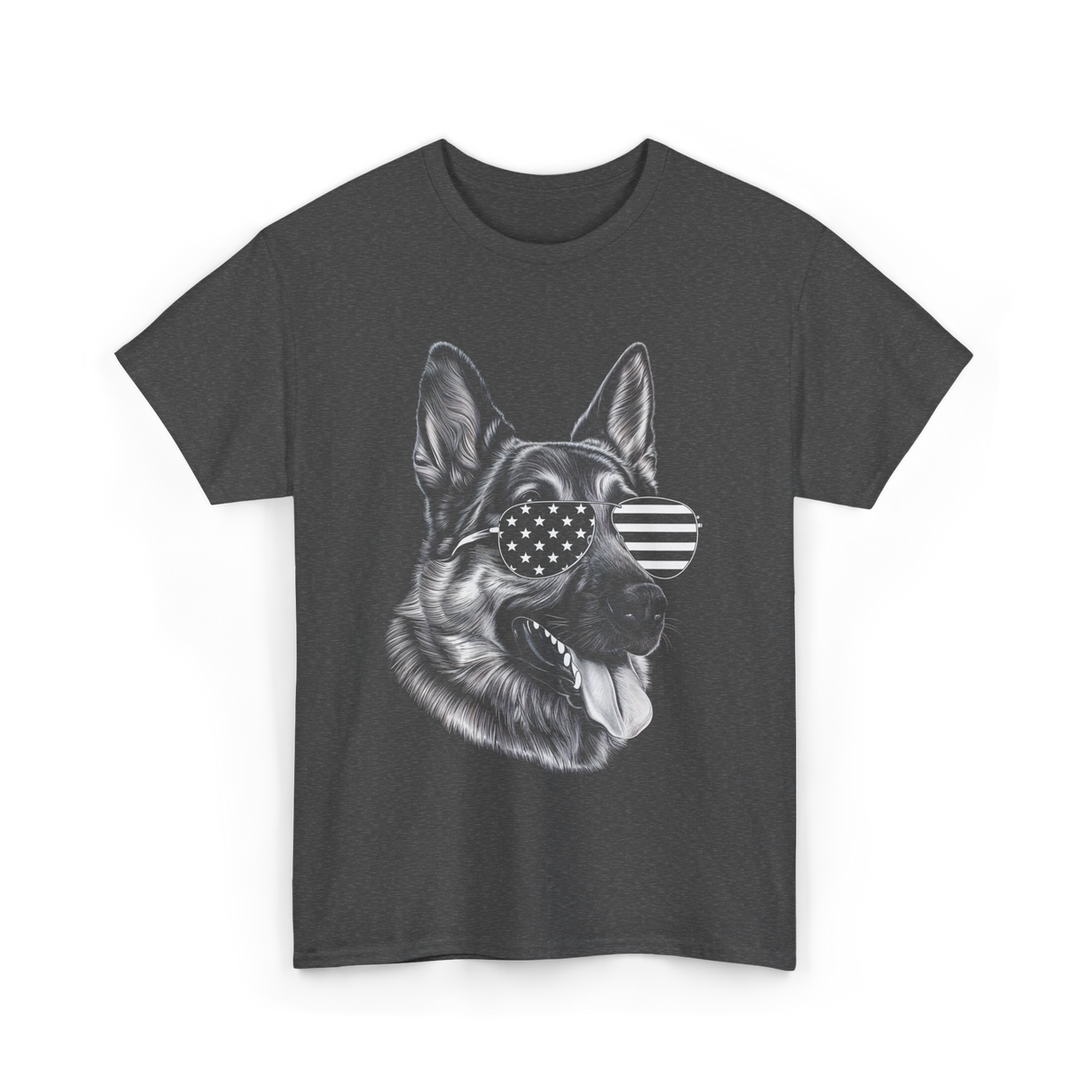 Dog With Sunglasses American Flag T-Shirt - Dark Heather