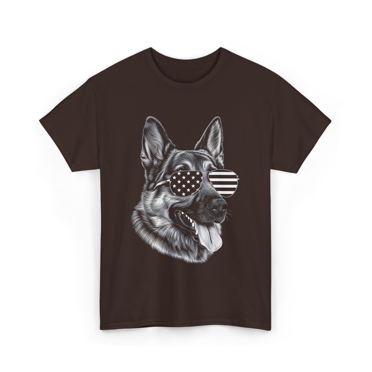 Dog With Sunglasses American Flag T-Shirt - Dark Chocolate