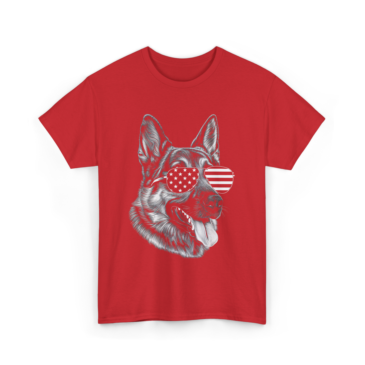 Dog With Sunglasses American Flag T-Shirt - Red