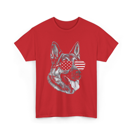 Dog With Sunglasses American Flag T-Shirt - Red