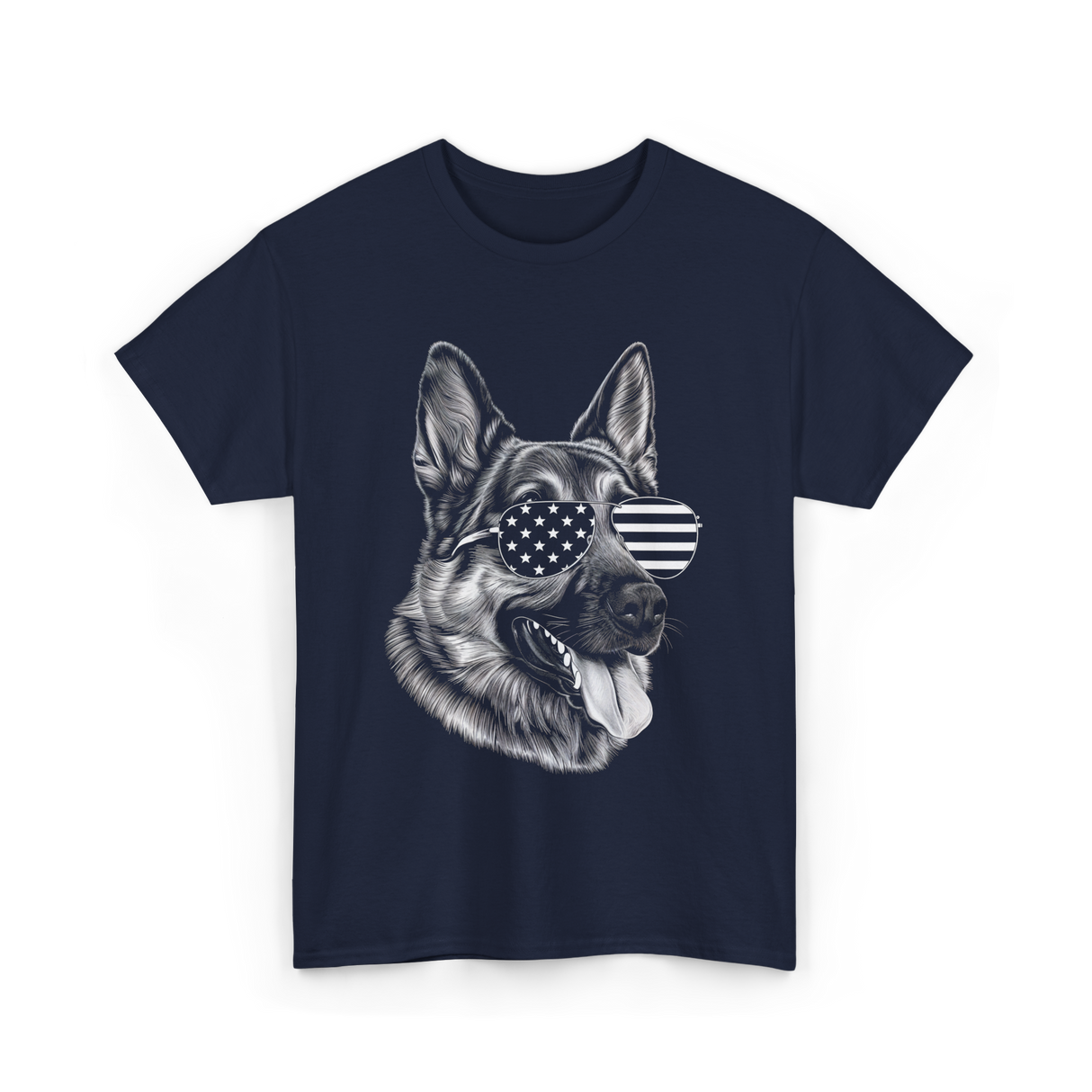 Dog With Sunglasses American Flag T-Shirt - Navy