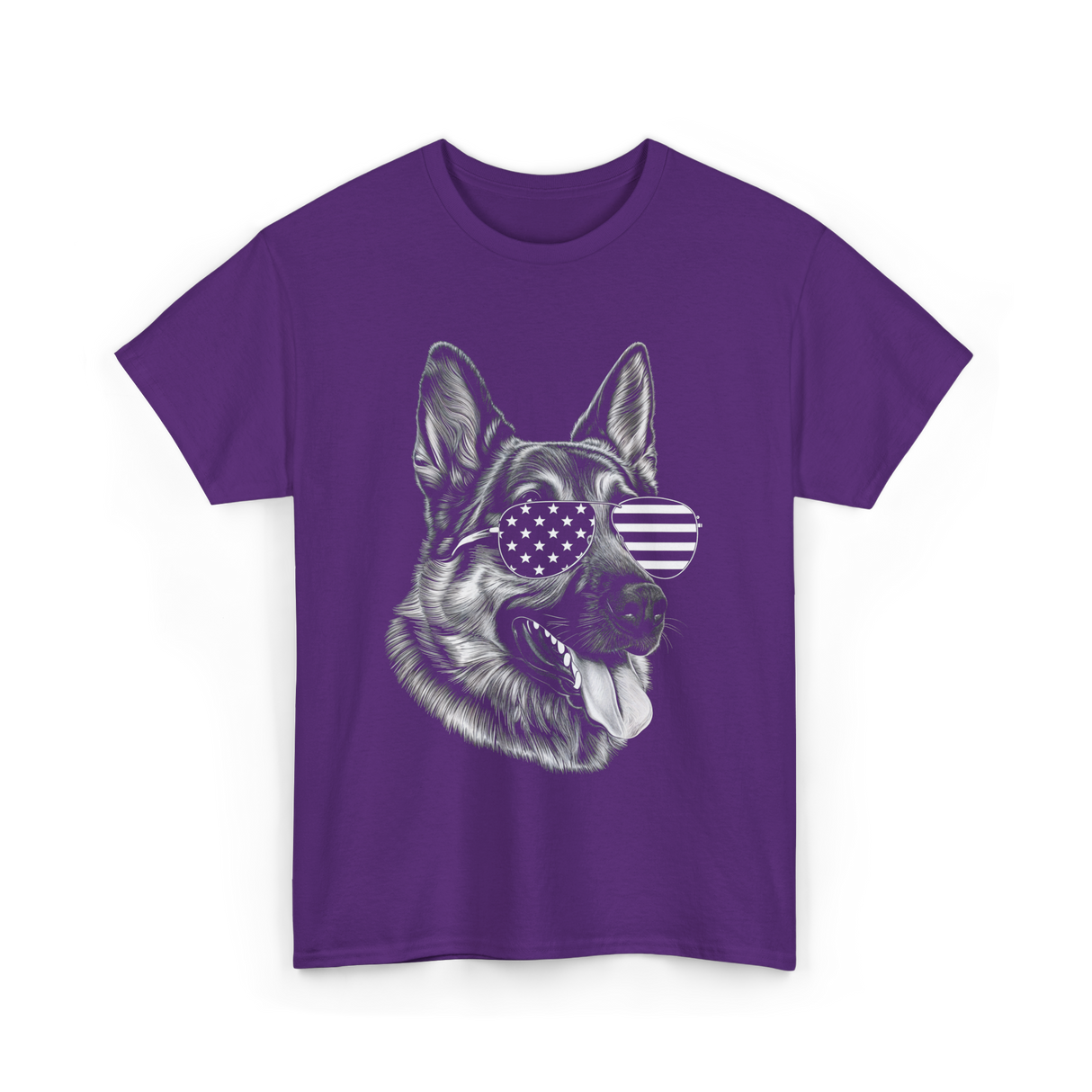 Dog With Sunglasses American Flag T-Shirt - Purple