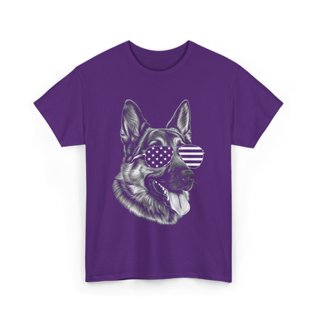 Dog With Sunglasses American Flag T-Shirt - Purple