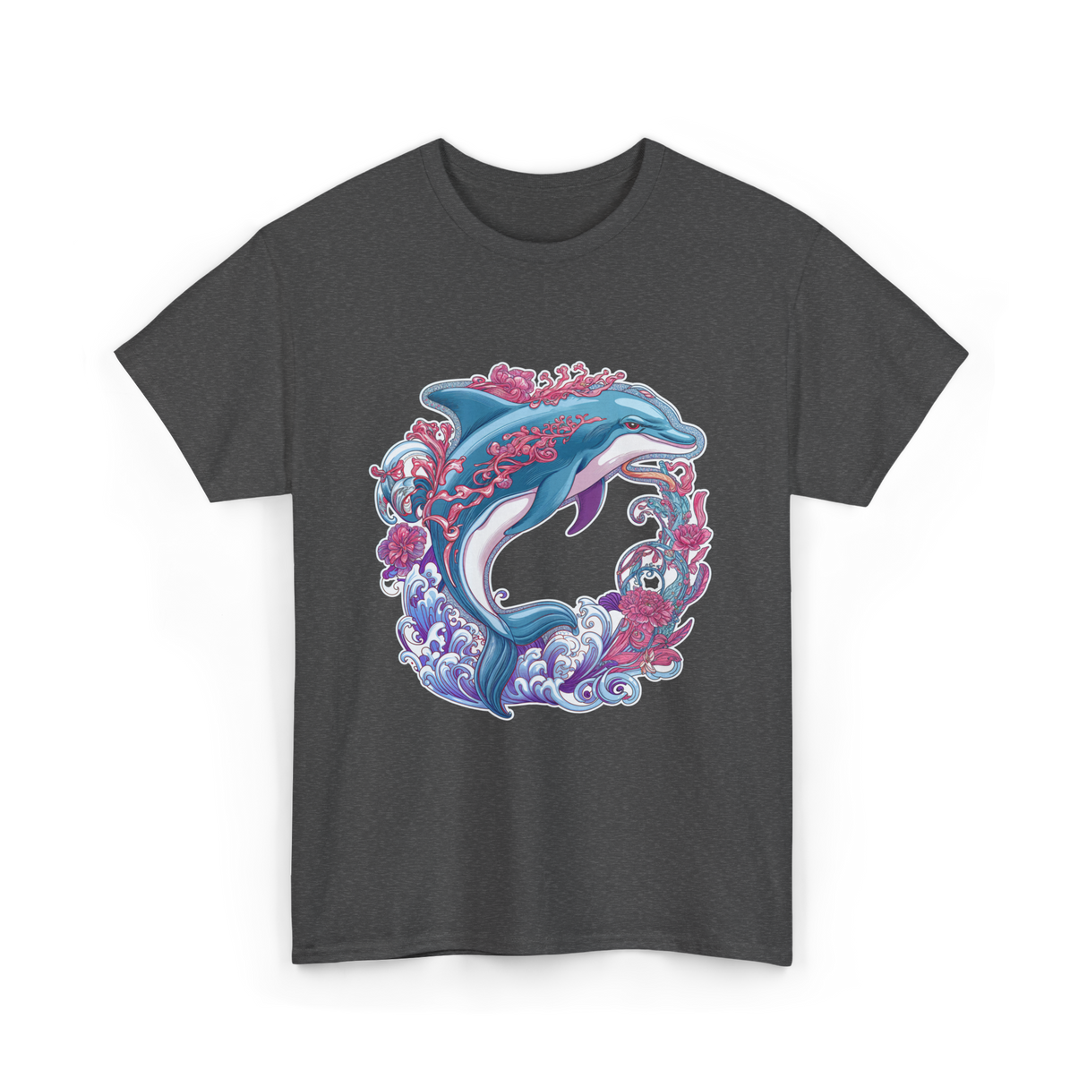 Dolphin Artwork Marine Life T-Shirt - Dark Heather
