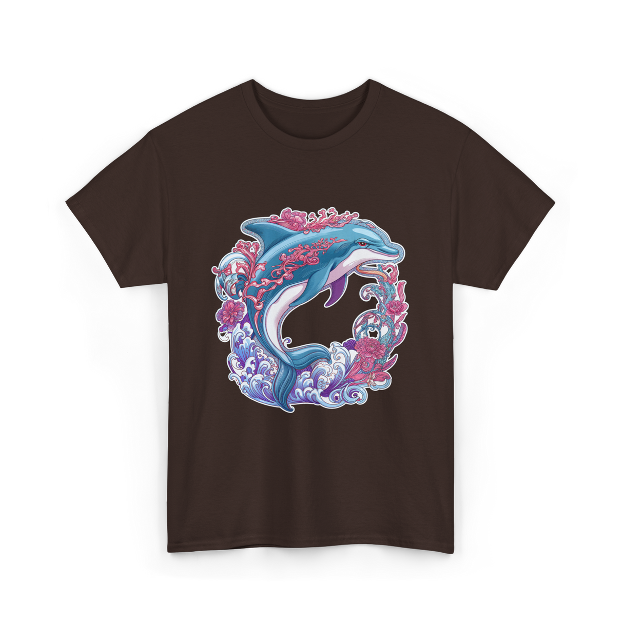 Dolphin Artwork Marine Life T-Shirt - Dark Chocolate