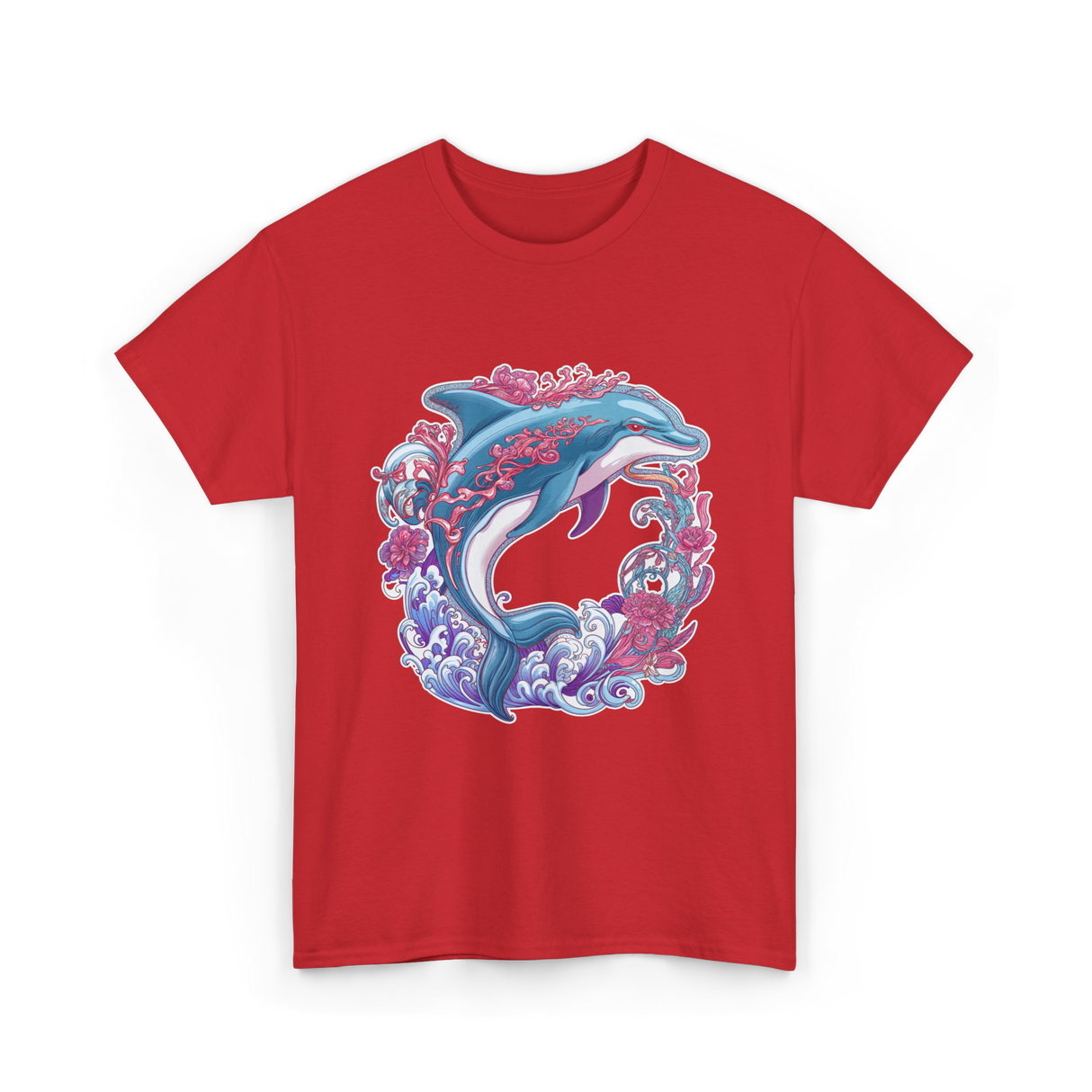 Dolphin Artwork Marine Life T-Shirt - Red
