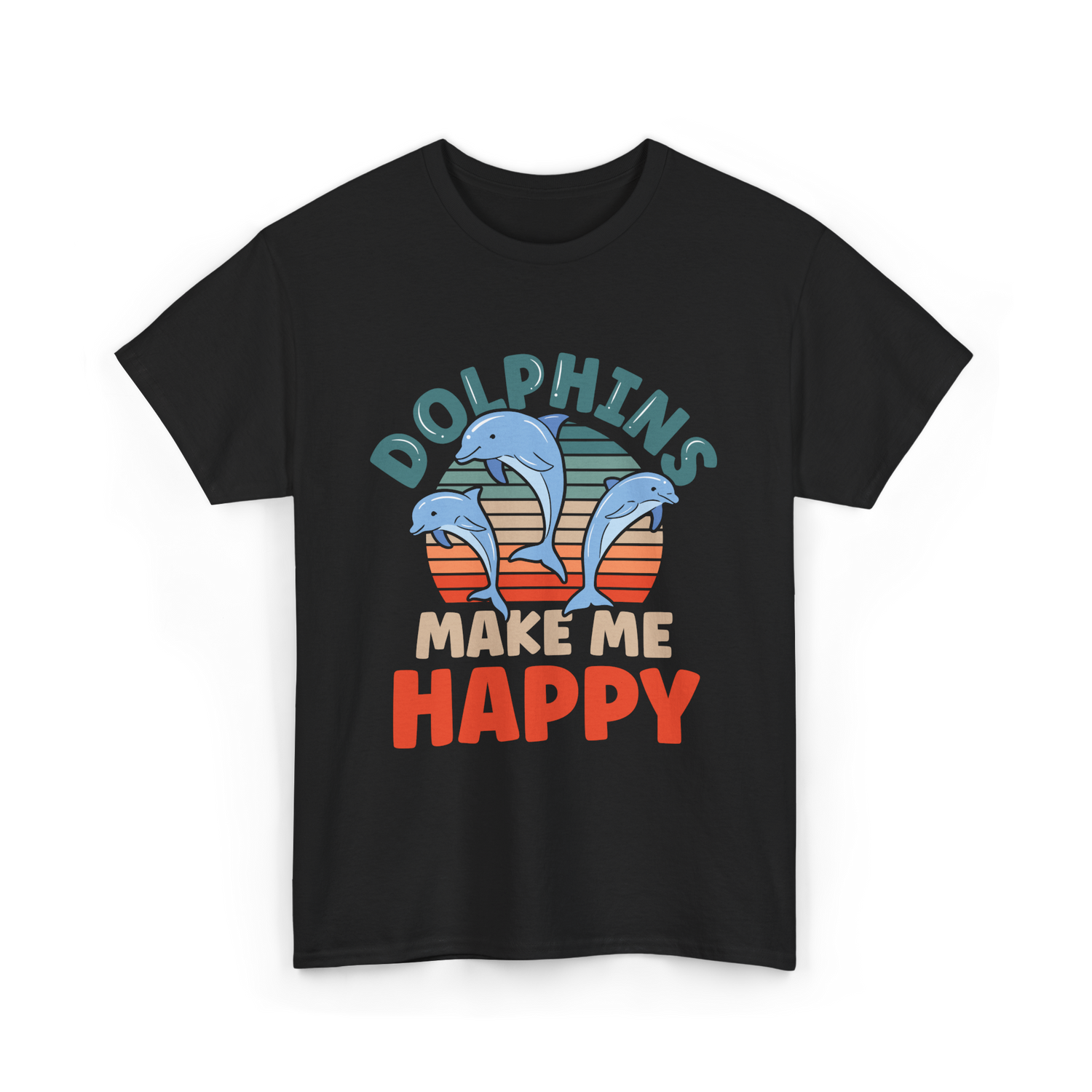 Dolphins Make Me Happy Dolphin T-Shirt - Black