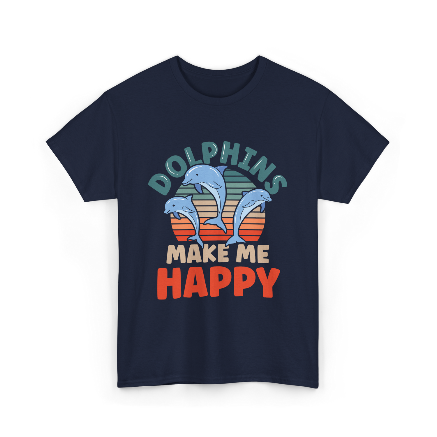 Dolphins Make Me Happy Dolphin T-Shirt - Navy
