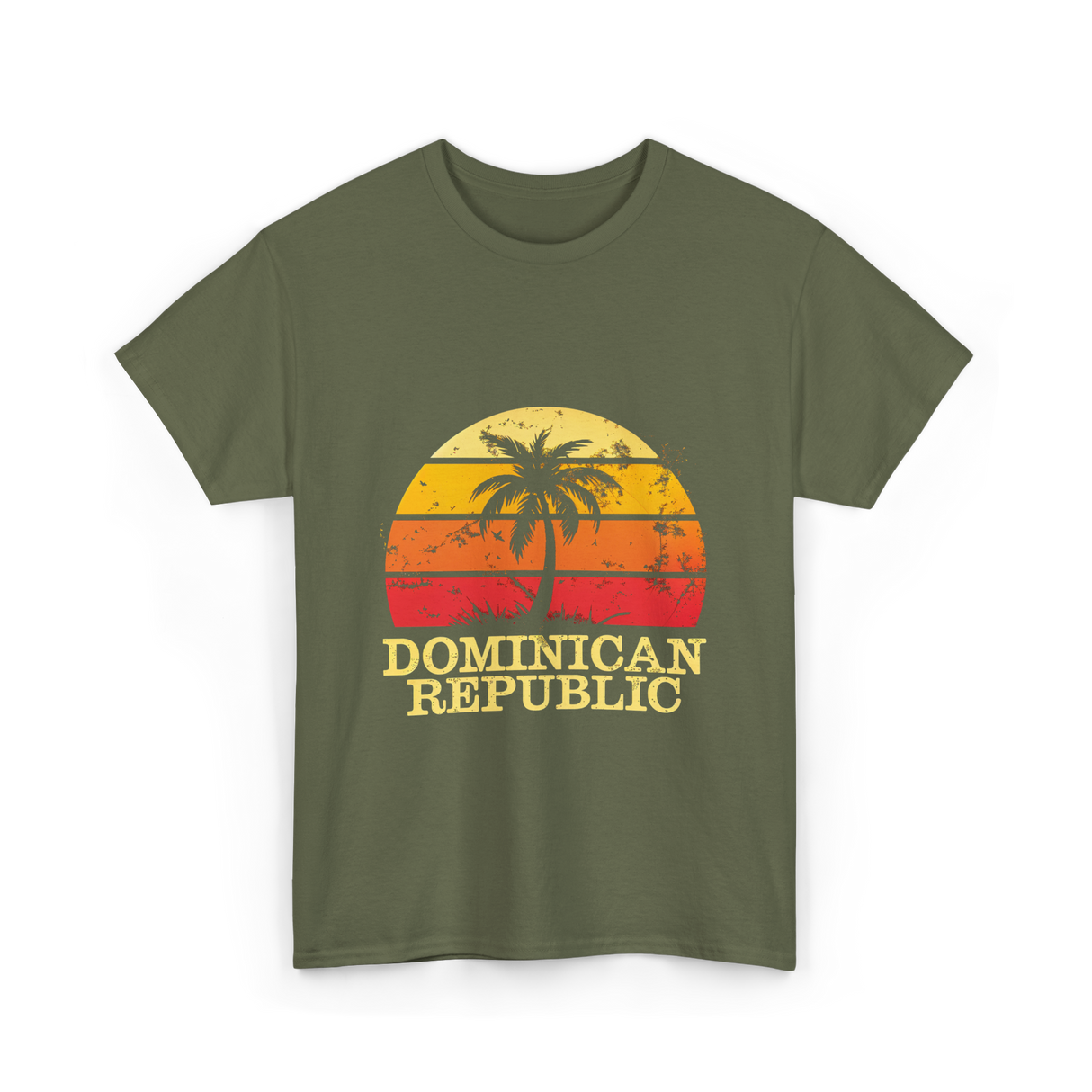 Dominican Republic Vintage Sunset T-Shirt - Military Green