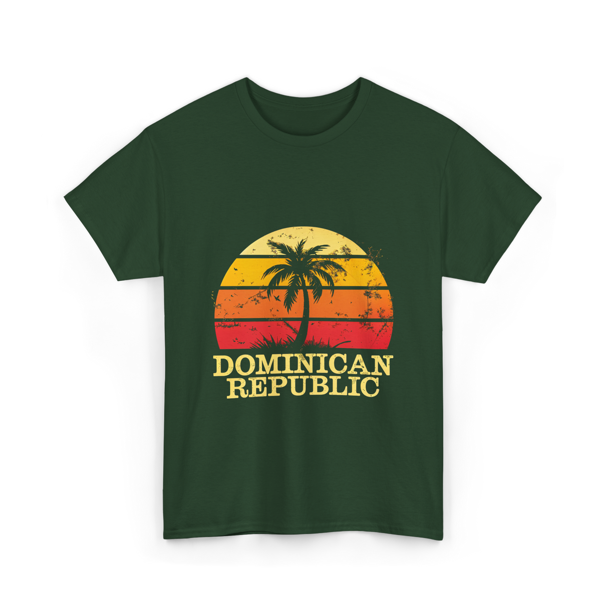 Dominican Republic Vintage Sunset T-Shirt - Forest Green