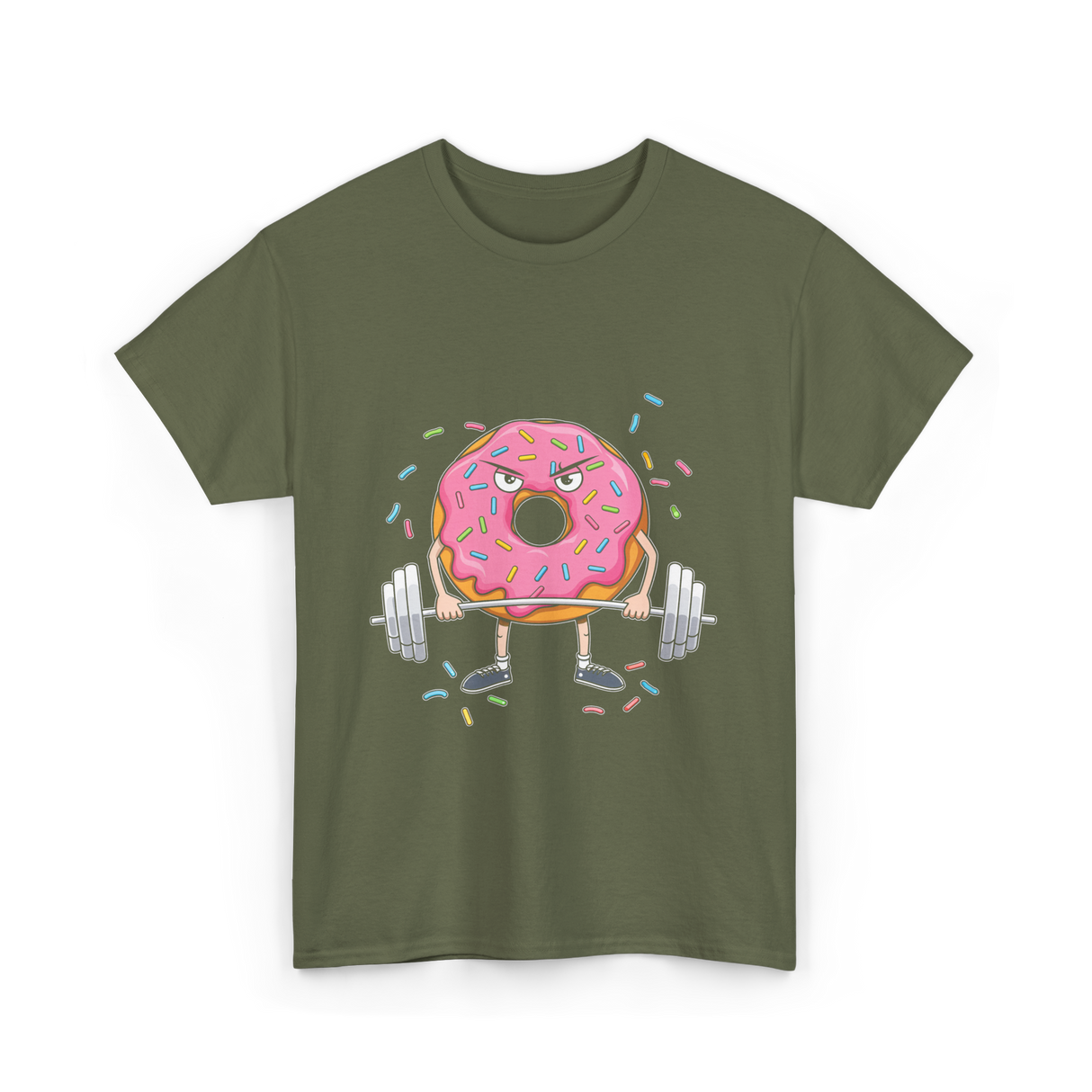 Donut Lifting Weight Fitness T-Shirt - Military Green