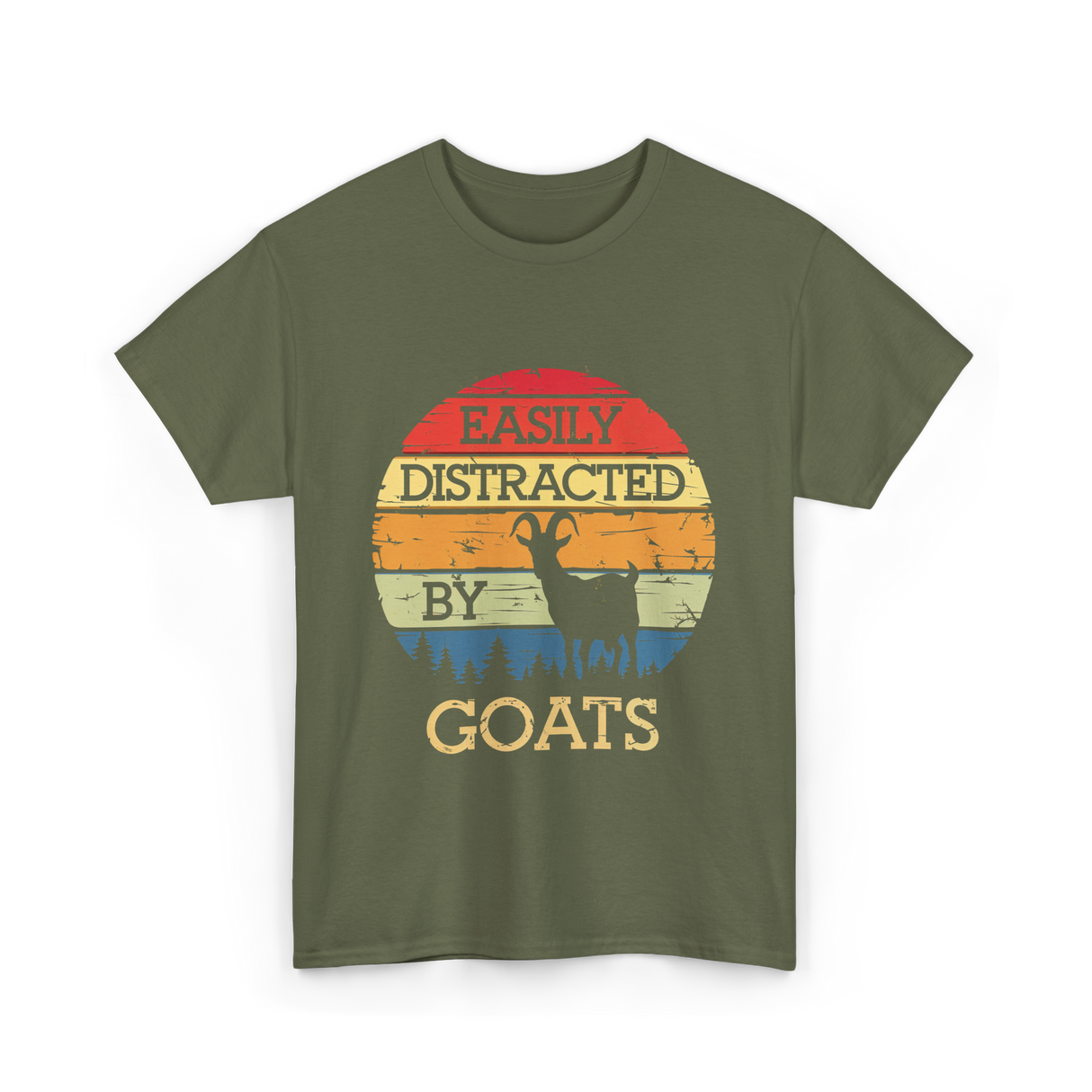 Easily Distracted By Goats Goat Lover T-Shirt - Military Green