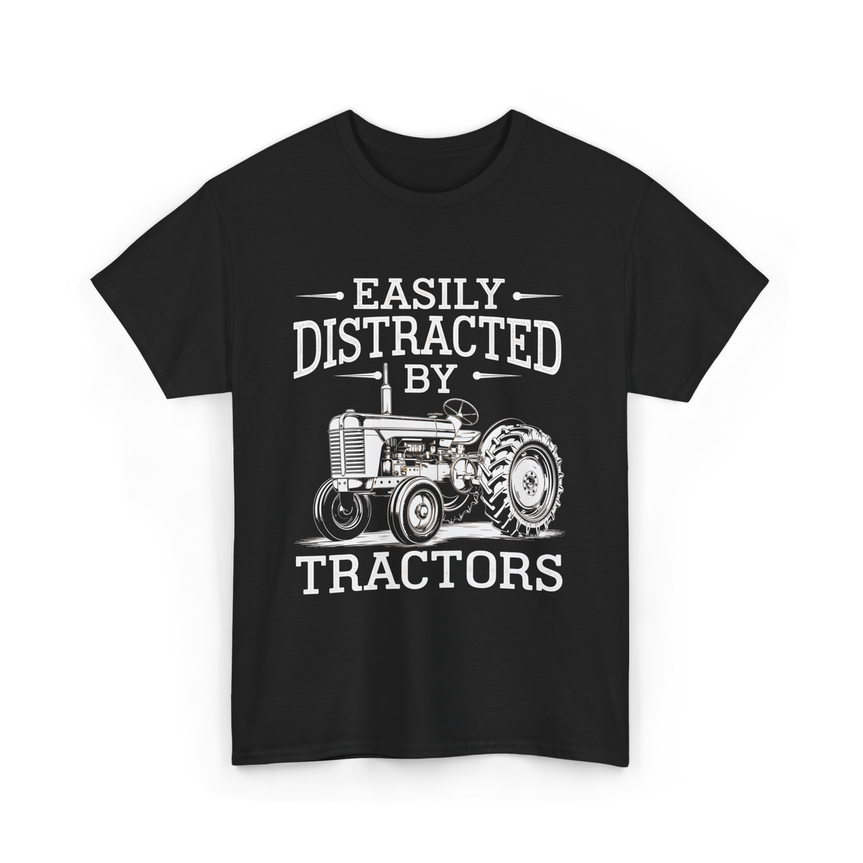 Easily Distracted By Tractors Farming T-Shirt - Black