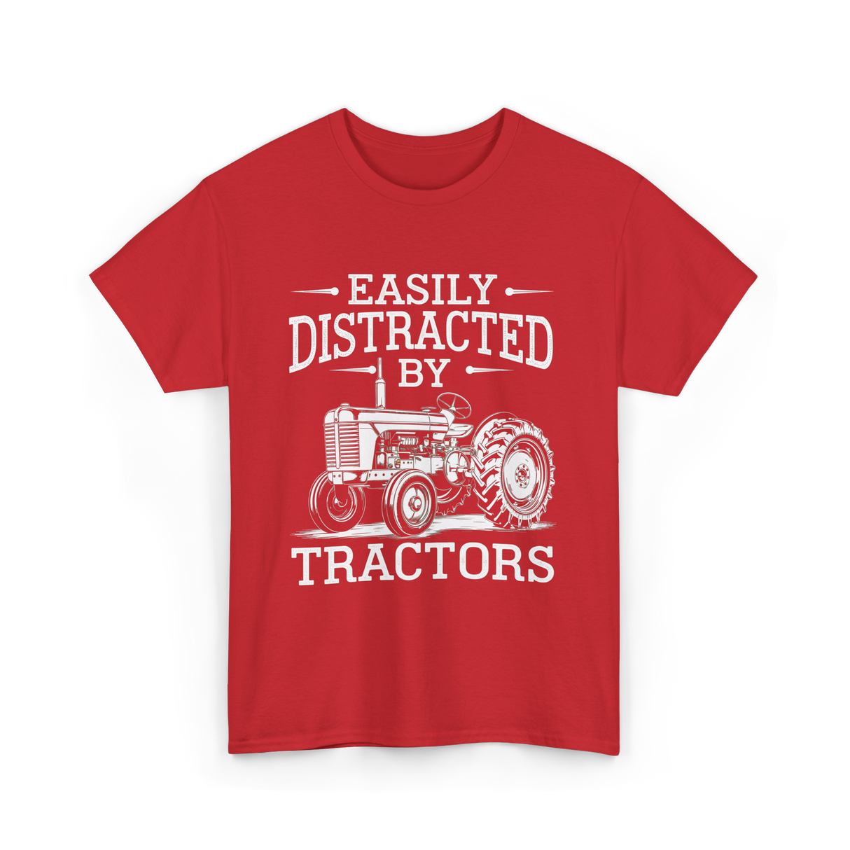 Easily Distracted By Tractors Farming T-Shirt - Red