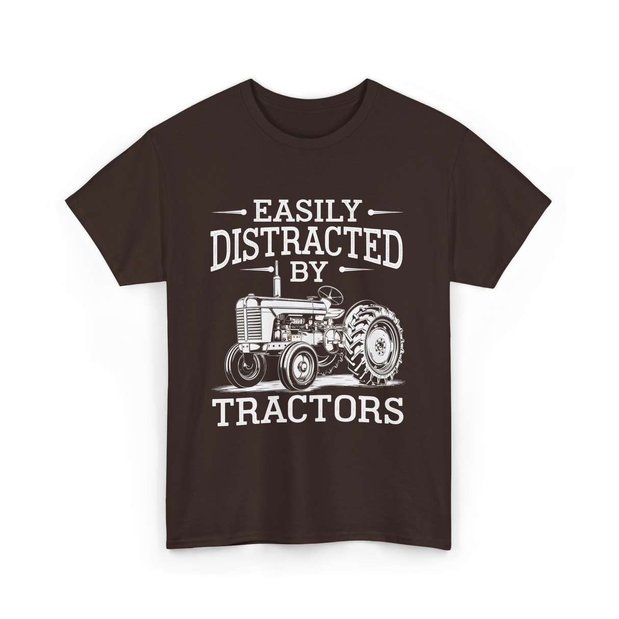Easily Distracted By Tractors Farming T-Shirt - Dark Chocolate