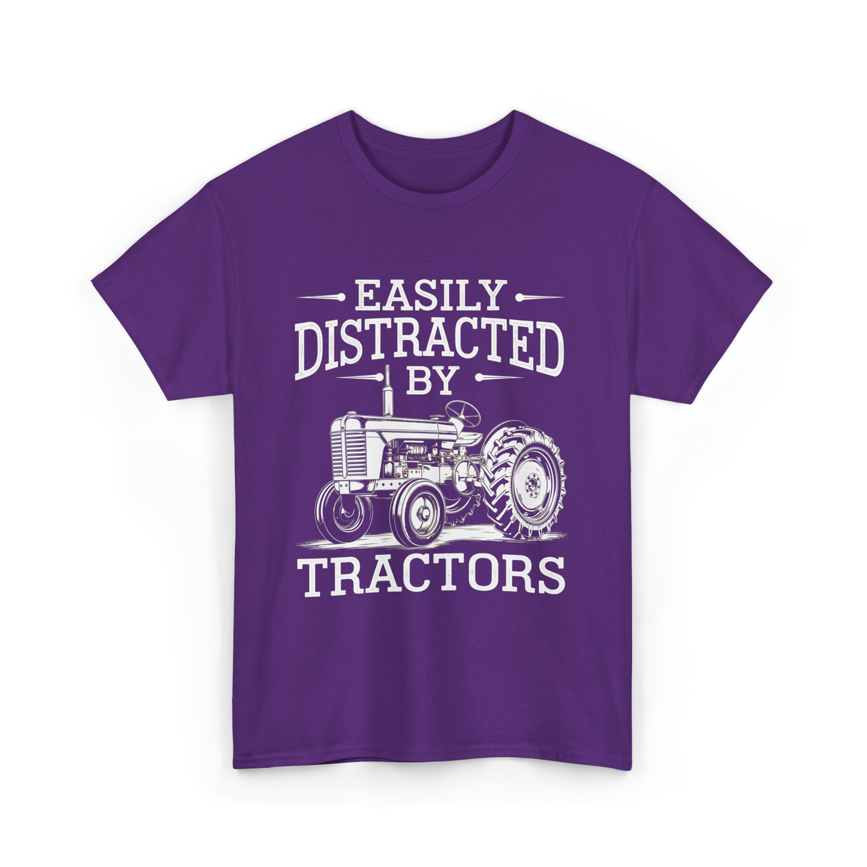 Easily Distracted By Tractors Farming T-Shirt - Purple