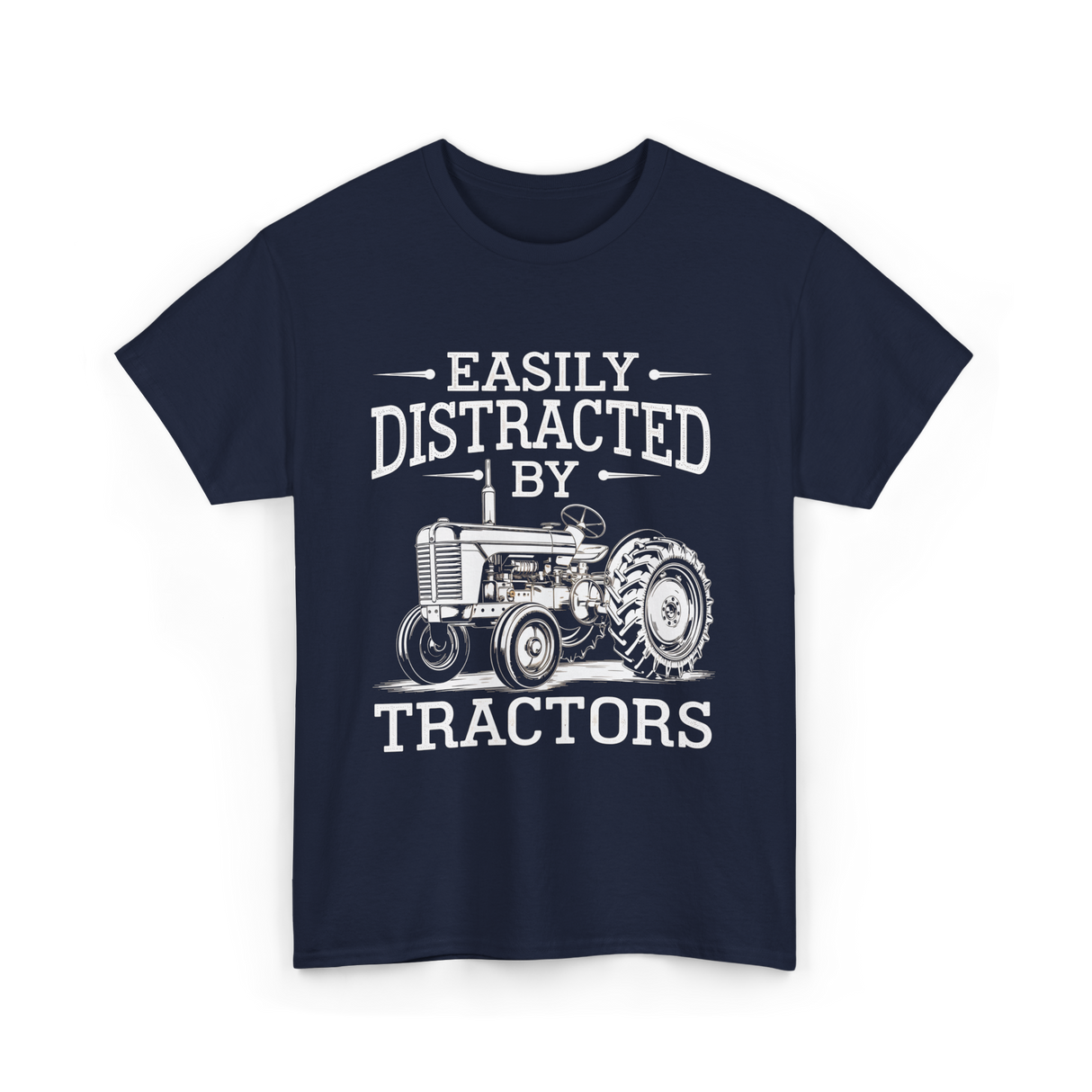 Easily Distracted By Tractors Farming T-Shirt - Navy