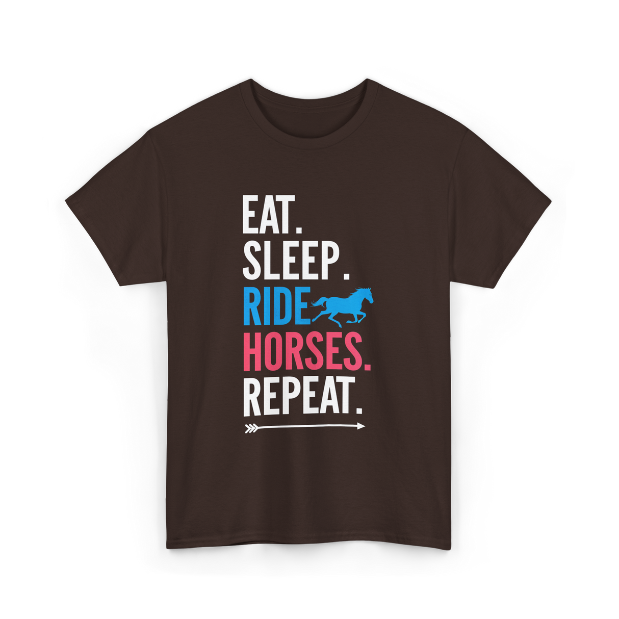 Eat Sleep Ride Horses Equestrian T-Shirt - Dark Chocolate