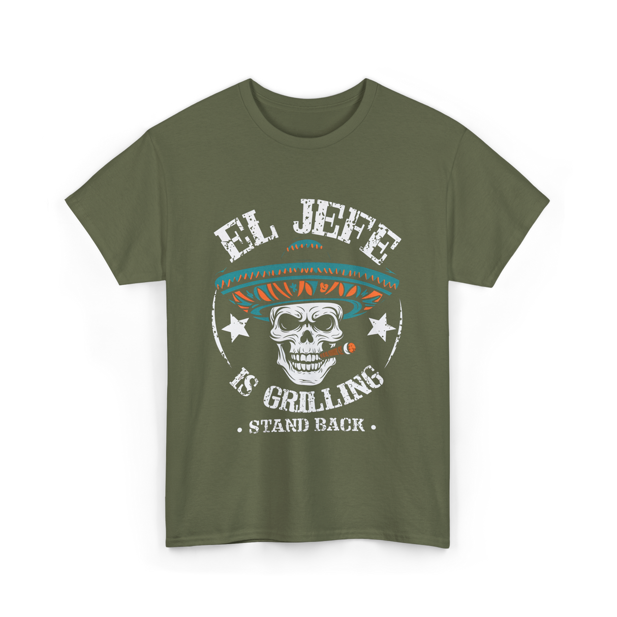 El Jefe Is Grilling BBQ Chef T-Shirt - Military Green