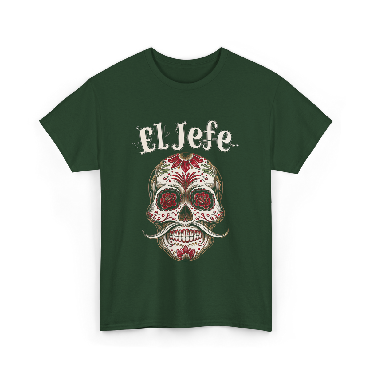 El Jefe Sugar Skull Celebration T-Shirt - Forest Green