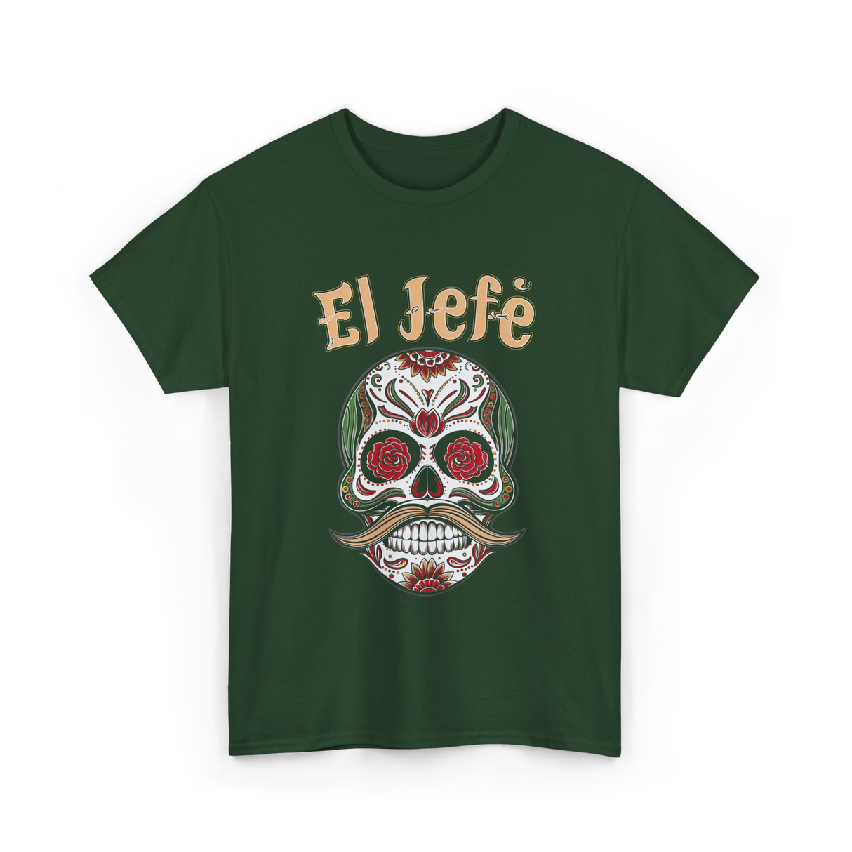 El Jefe Sugar Skull Culture T-Shirt - Forest Green