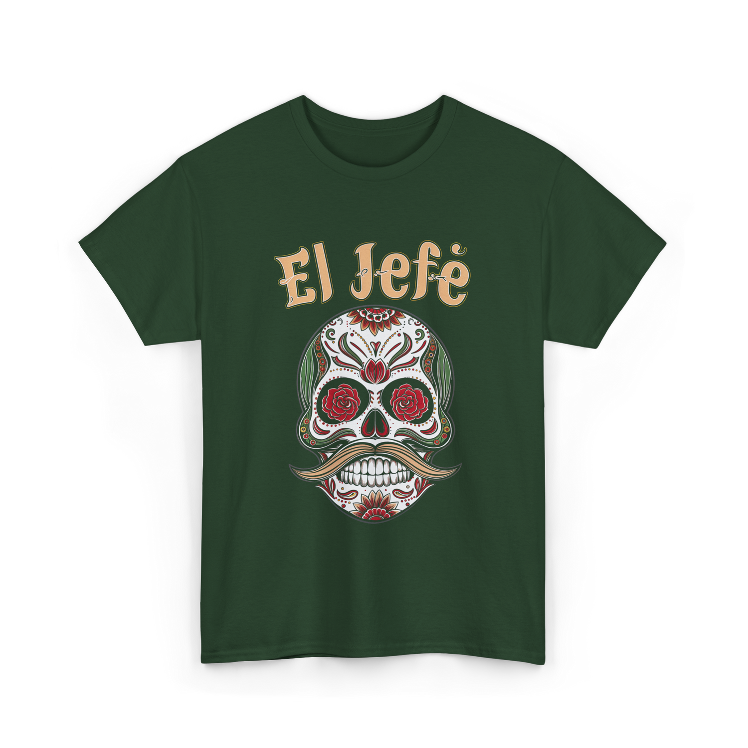El Jefe Sugar Skull Culture T-Shirt - Forest Green