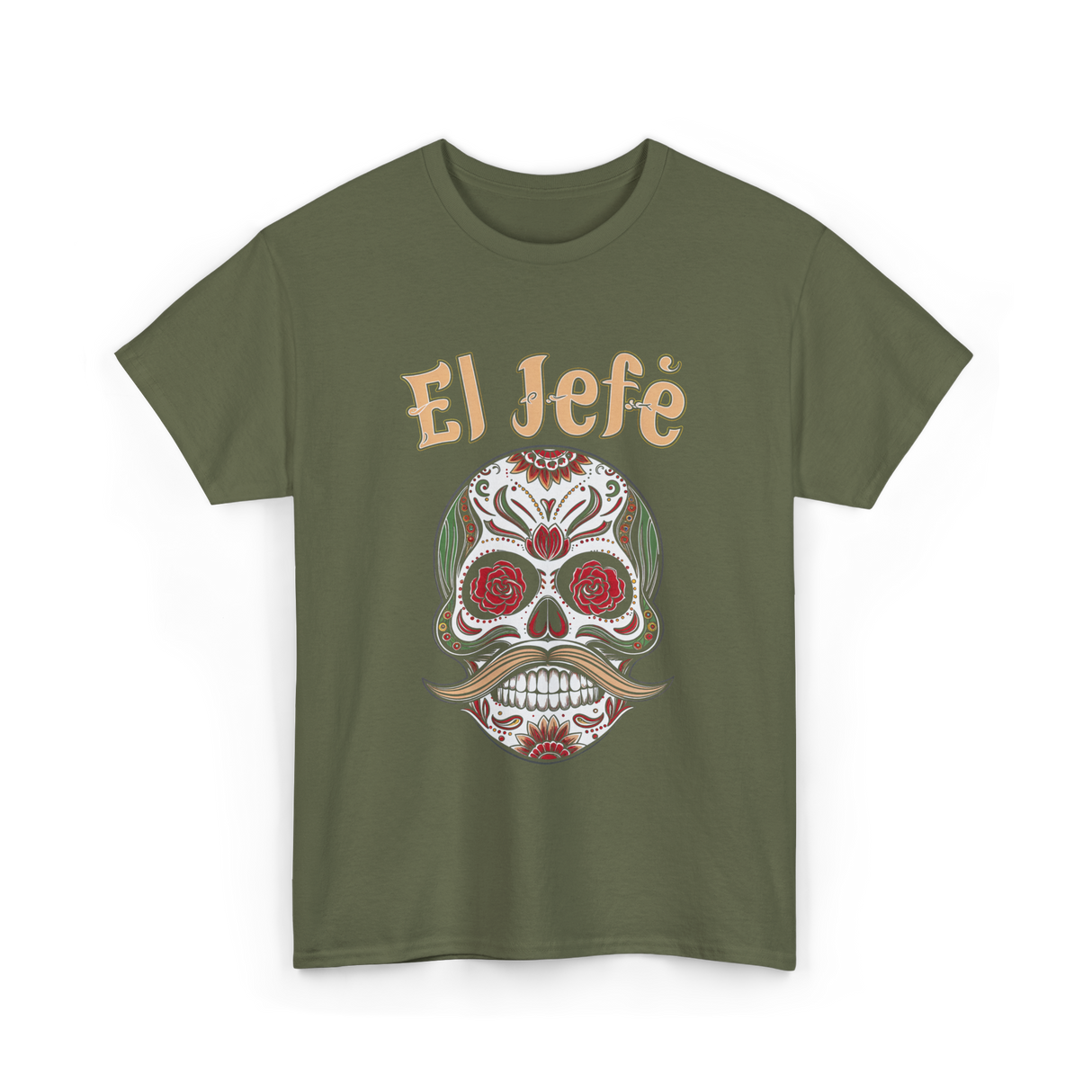 El Jefe Sugar Skull Culture T-Shirt - Military Green