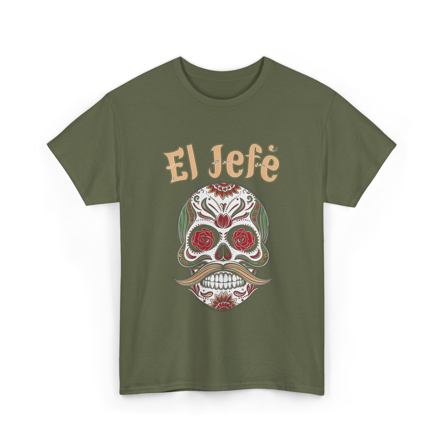El Jefe Sugar Skull Culture T-Shirt - Military Green