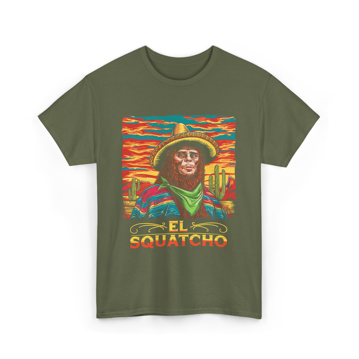 El Squatcho Bigfoot Sasquatch T-Shirt - Military Green