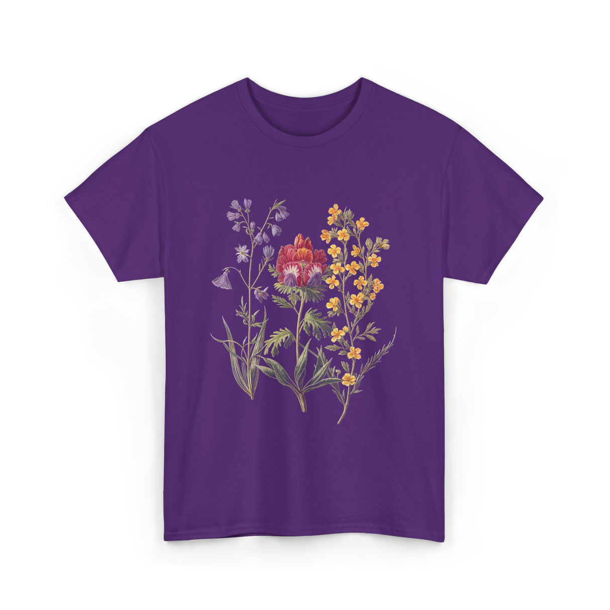 Elegant Antique Botanical Wildflowers Art T-Shirt - Purple