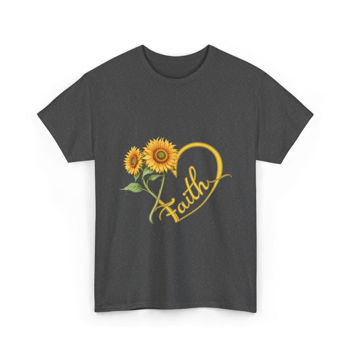 Faith Sunflower Heart Nature T-Shirt - Dark Heather