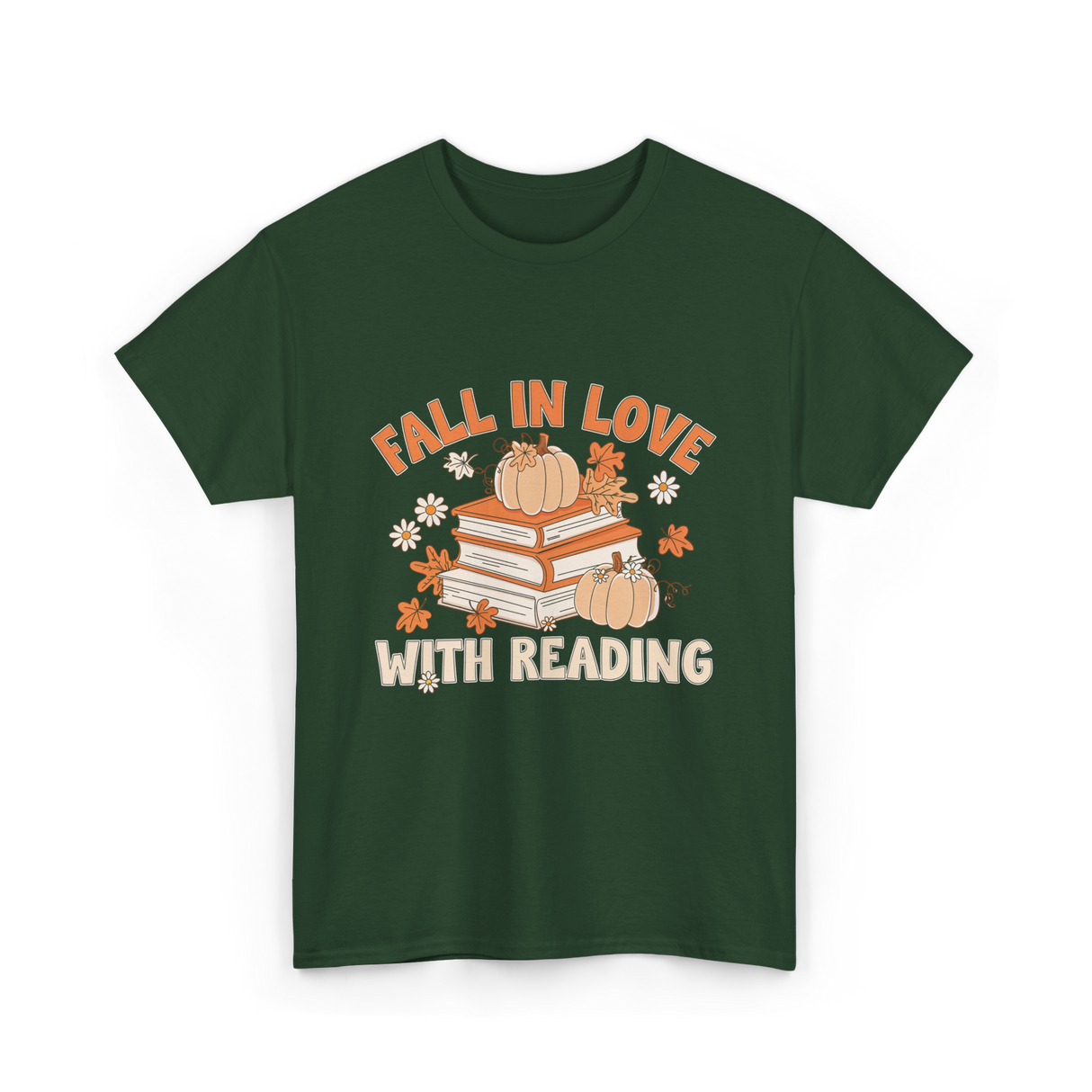 Fall In Love With Reading Books T-Shirt - Forest Green