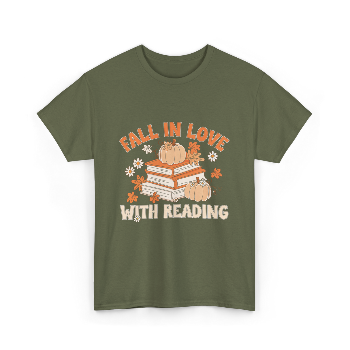 Fall In Love With Reading Books T-Shirt - Military Green