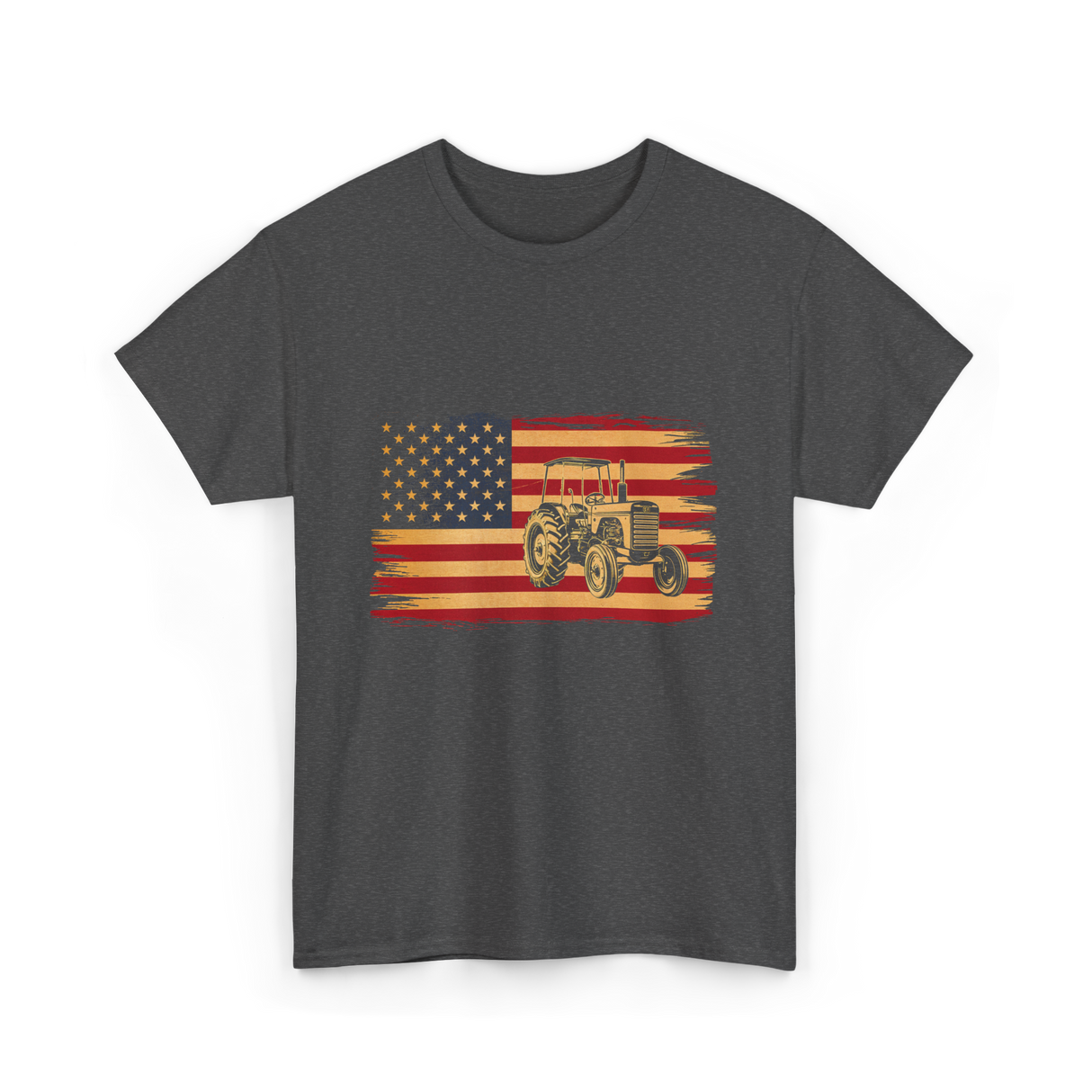 Farm Tractor USA Flag Farming T-Shirt - Dark Heather